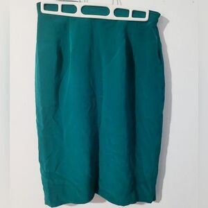 Vintage Green Maggy London Petite sz 6 Silk Straight Pencil Skirt